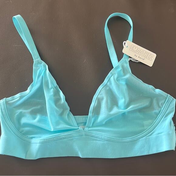 Smoothez by Aerie Blue Bralette sheer mesh cups wireless pull-on medium NWT - Picture 1 of 4